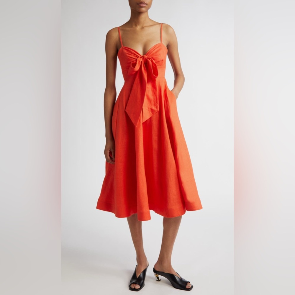 NWT Zimmermann Crush Tie Front Linen Midi Dress 2 US8